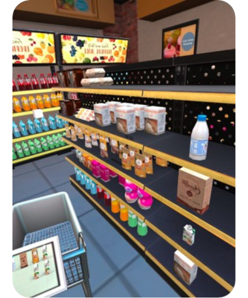 Univers de H'ability : Supermarché, permet à l'utilisateur de reproduire des mouvements de la vie quotidienne grâce à ce jeu, afin de se rééduquer de manière ludique