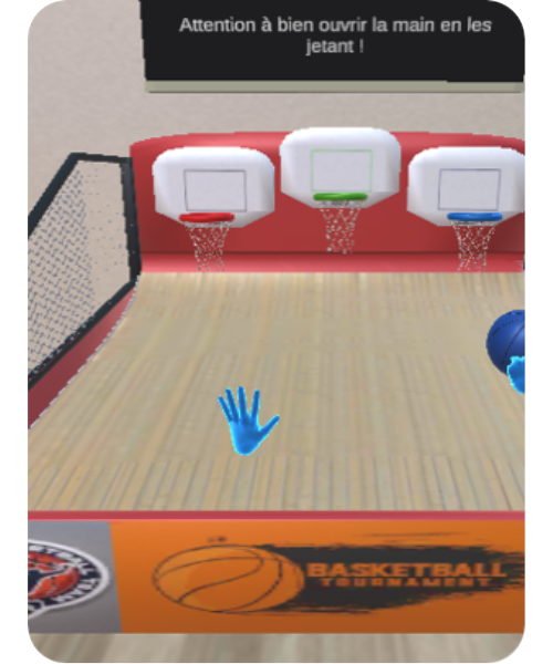 Univers de H'ability : Basket, permet à l'utilisateur de reproduire des mouvements sportifs grâce à ce jeu, afin de se rééduquer de manière ludique