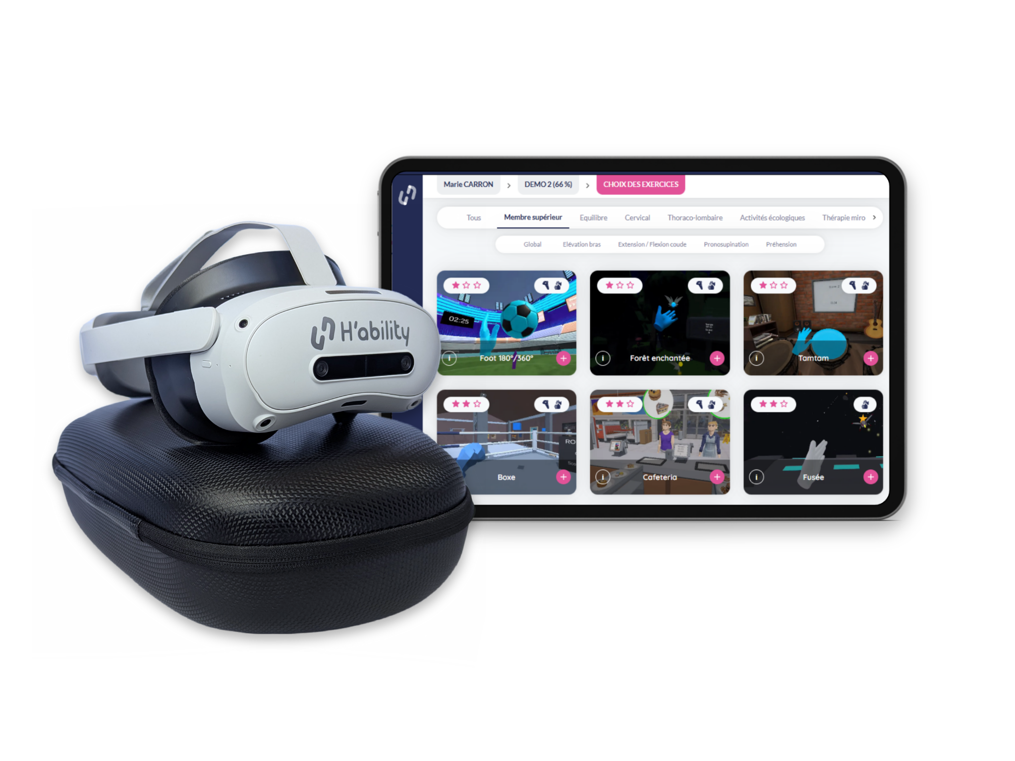 Casque réalité virtuelle tablette sans fil application rééducation réalité virtuelle